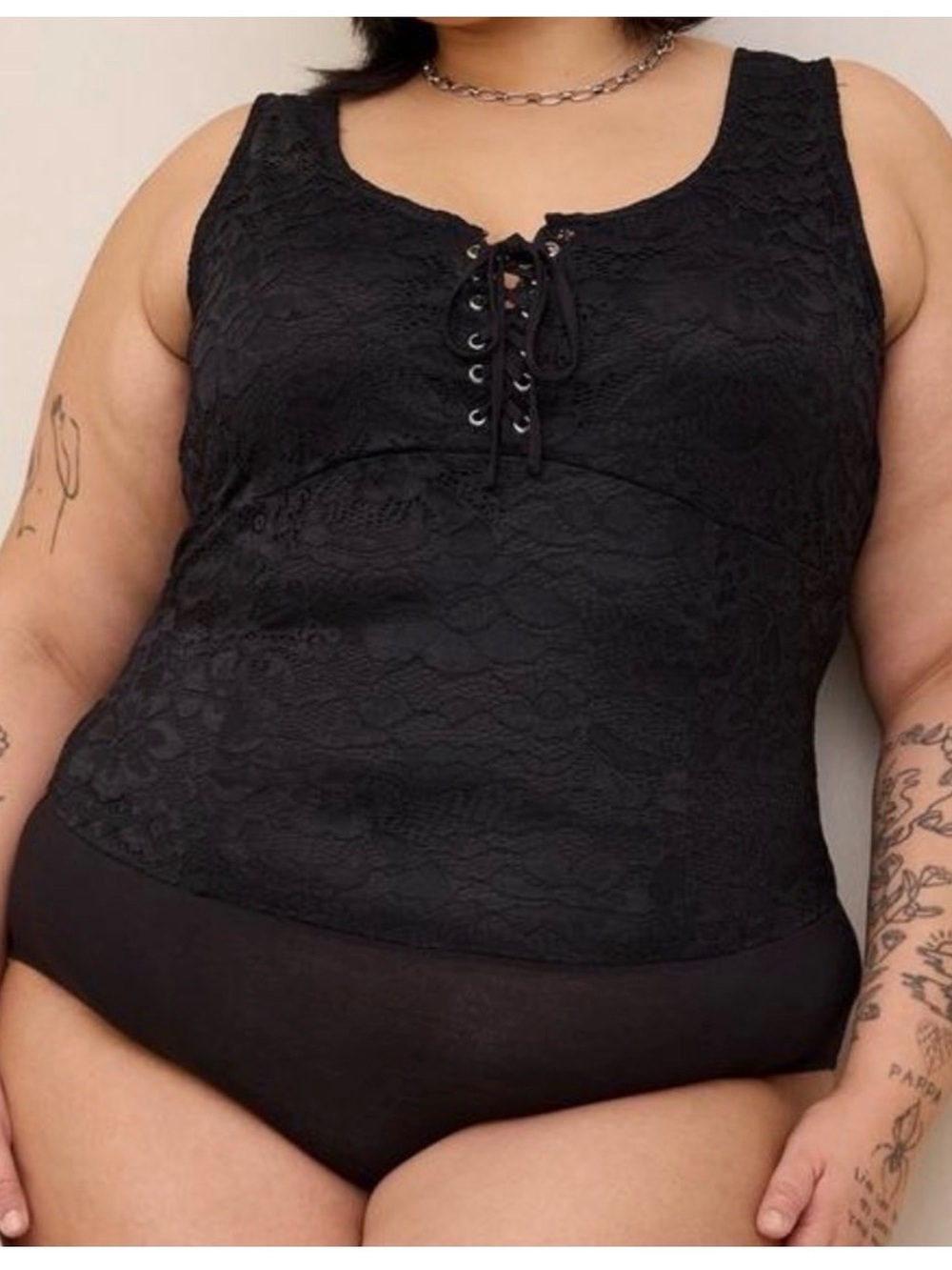 Torrid Women's Size 4X Black Lace Corset Seamed Lace-Up Bodysuit